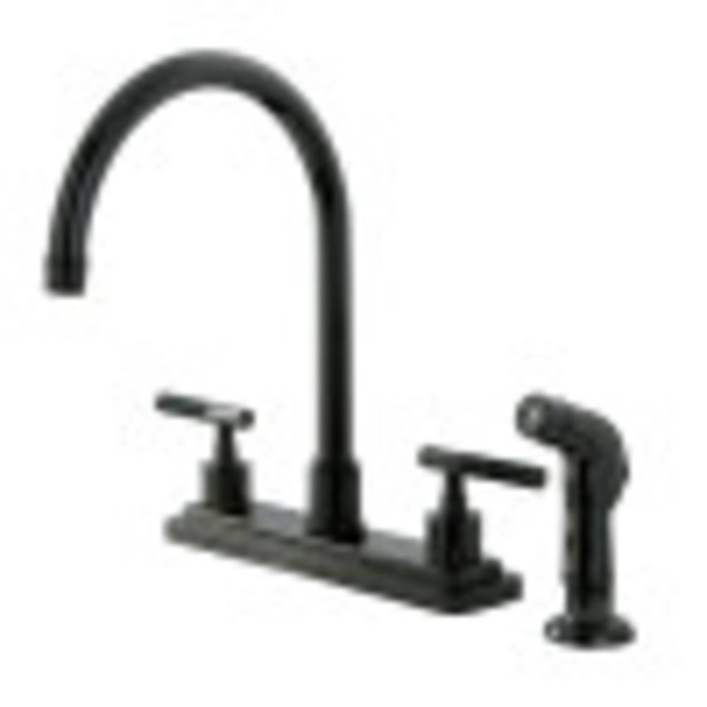 Water Onyx Black Nickel 8x22 Centerset Kitchen Faucet with Lever Handles and Matching Side Sprayer M1791