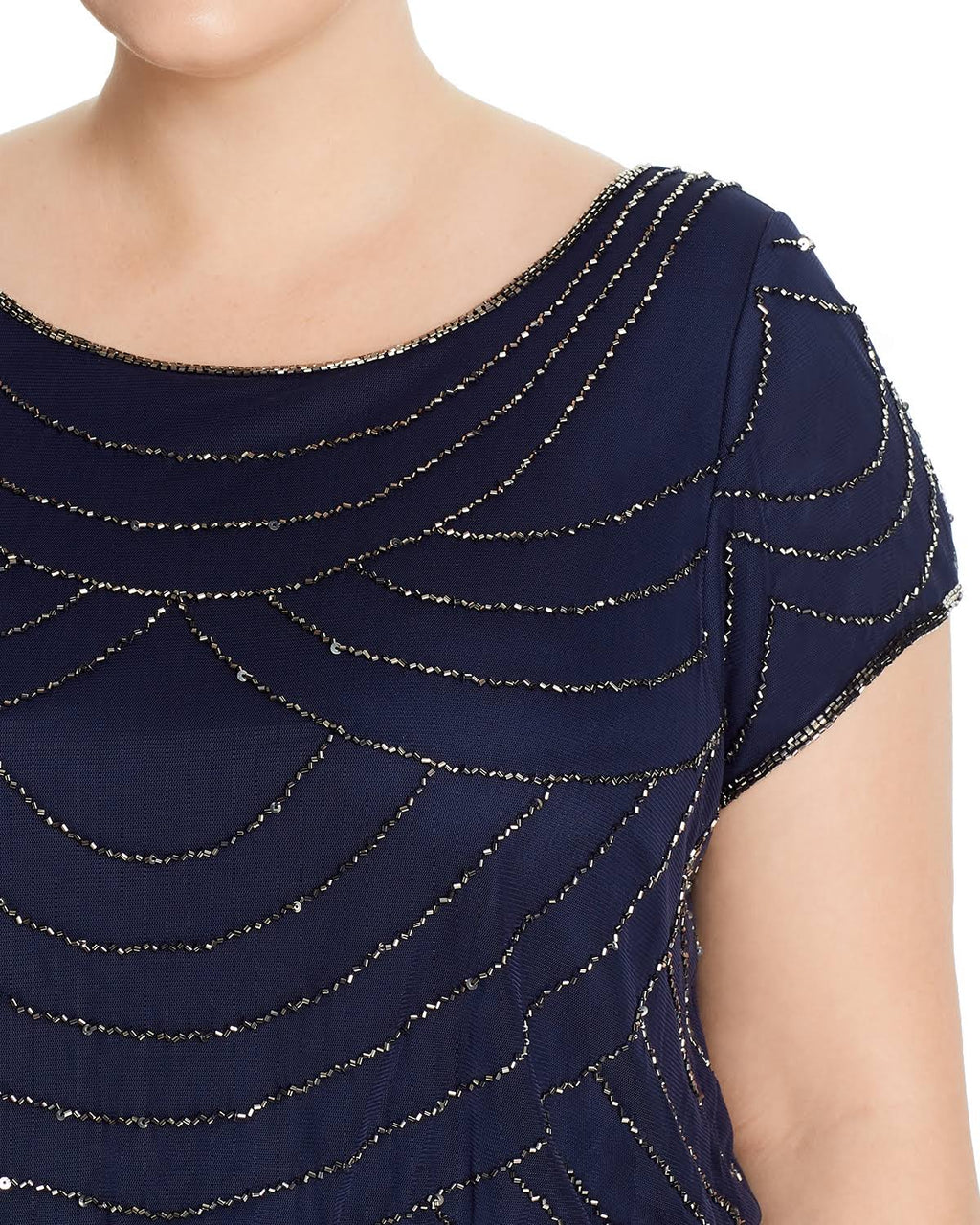 Navy Scalloped Beaded Blouson Gown T8951