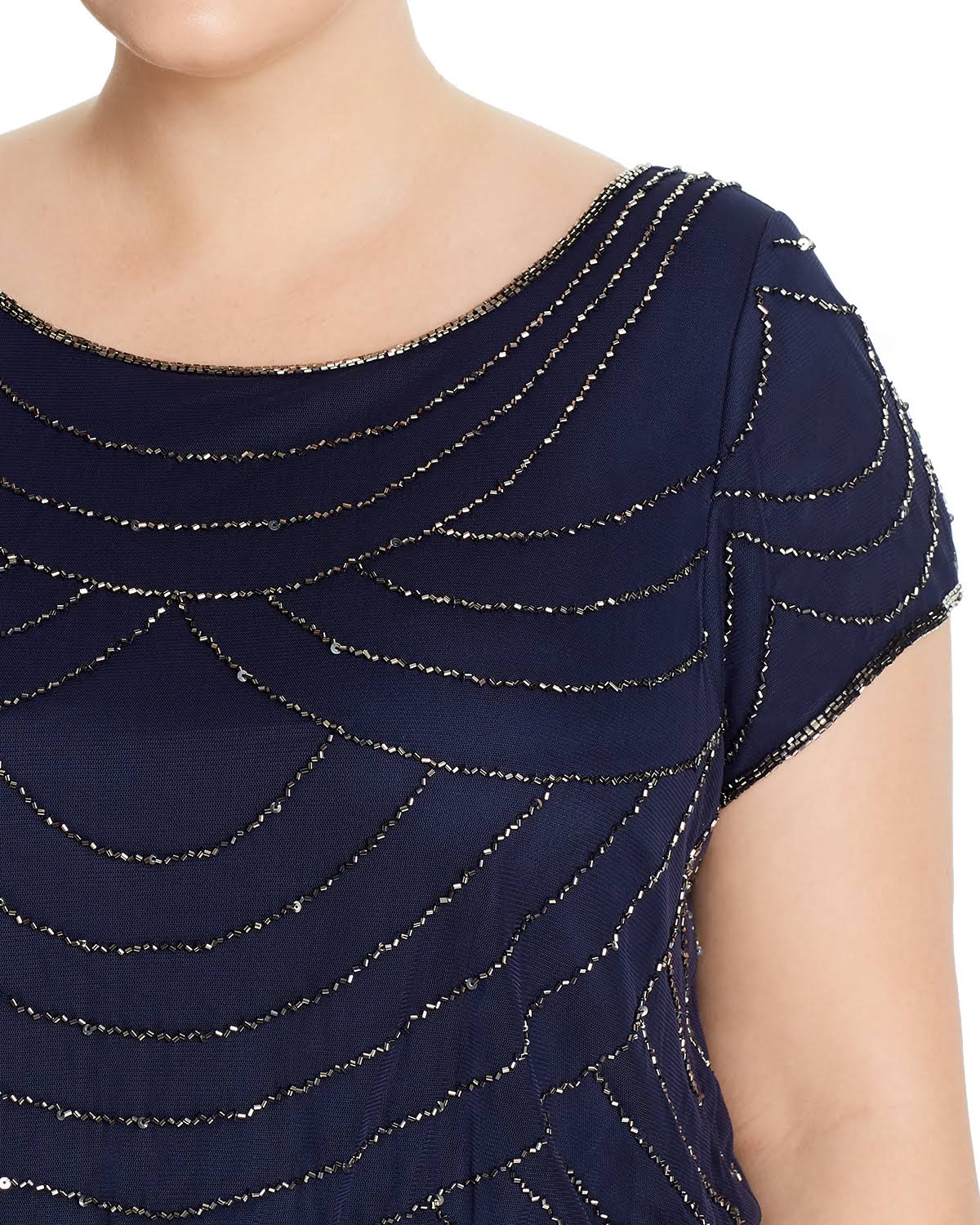 Navy Scalloped Beaded Blouson Gown T8951