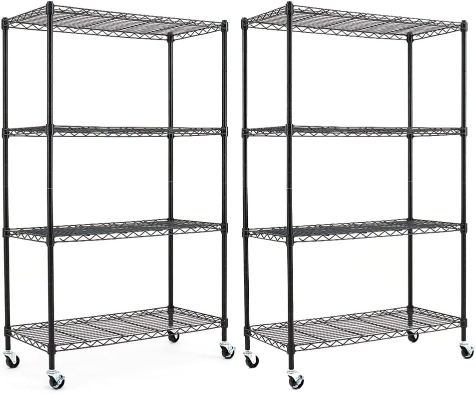 2-Pack 5-Shelf Adjustable Carbon Steel Wire Shelving Units on Wheels, Black H31091