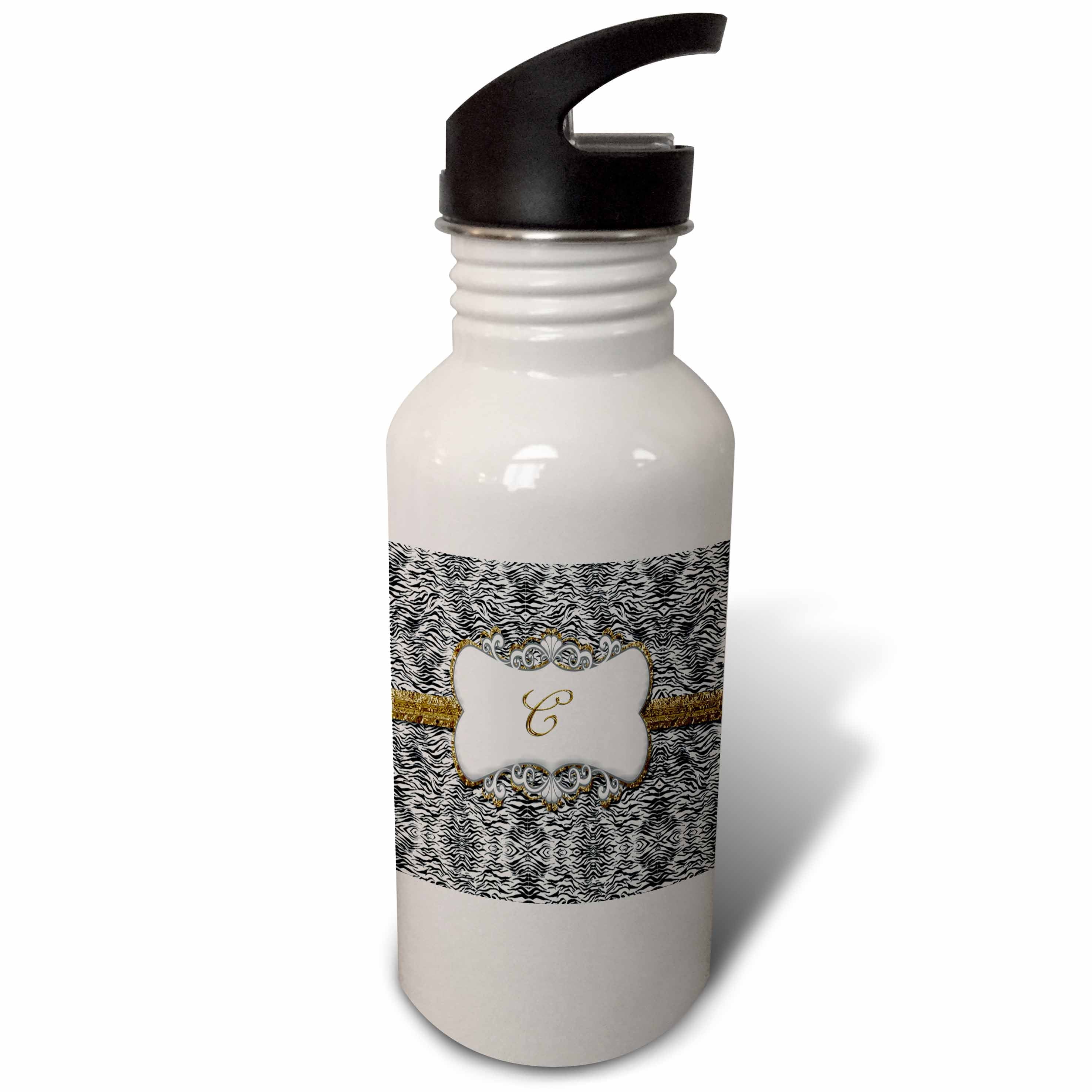 White Animal Print Gold Frame Monogram Letter C 21 oz Sports Water Bottle X683