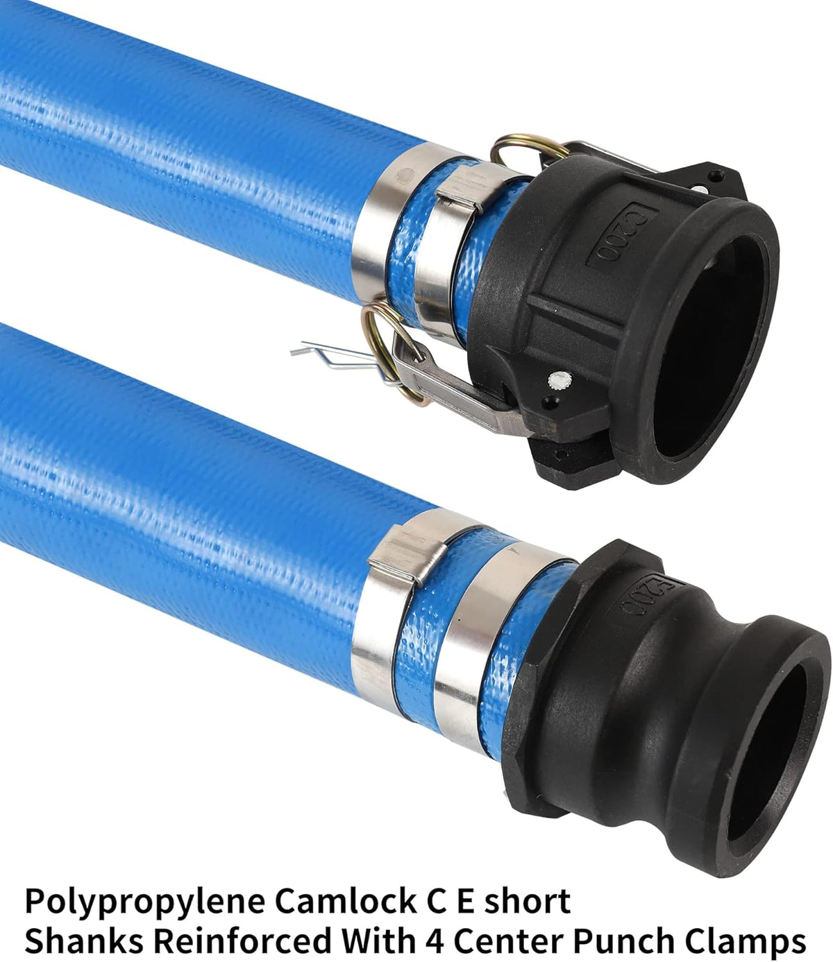 2 x 100' Blue PVC Heavy Duty Discharge Hose with Aluminum Camlock Fittings E438