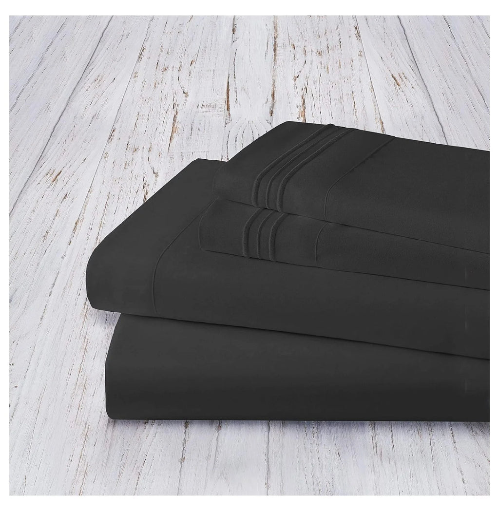 Twin 4 Piece Sheet Set with Pillowcases, Deep Pocket, Black Y30882