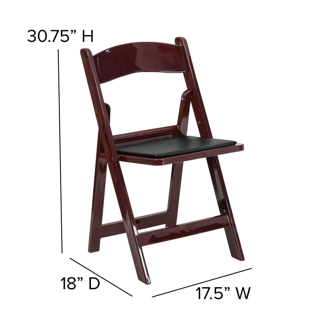 4 Pk Red Mahogany Resin Folding Chair with Black Vinyl Padded Seat C497