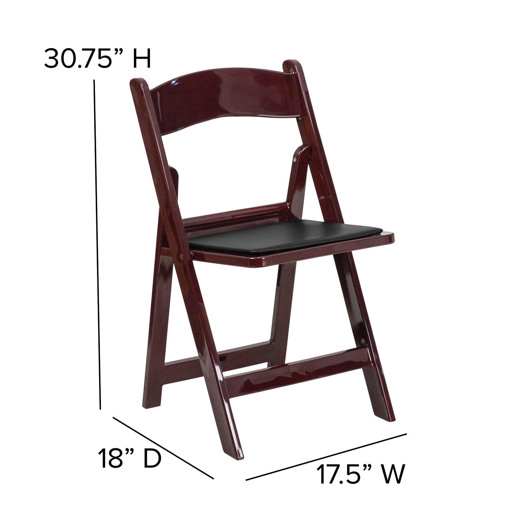 4 Pk Red Mahogany Resin Folding Chair with Black Vinyl Padded Seat C497