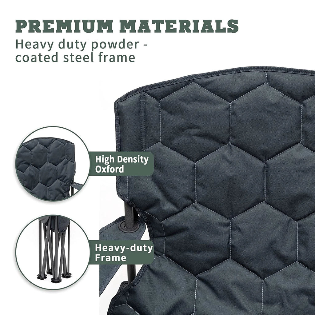 XL Oversized Heavy Duty Padded Portable Folding Camping Chair with Armrest Cup Holder & Side Pocket B116