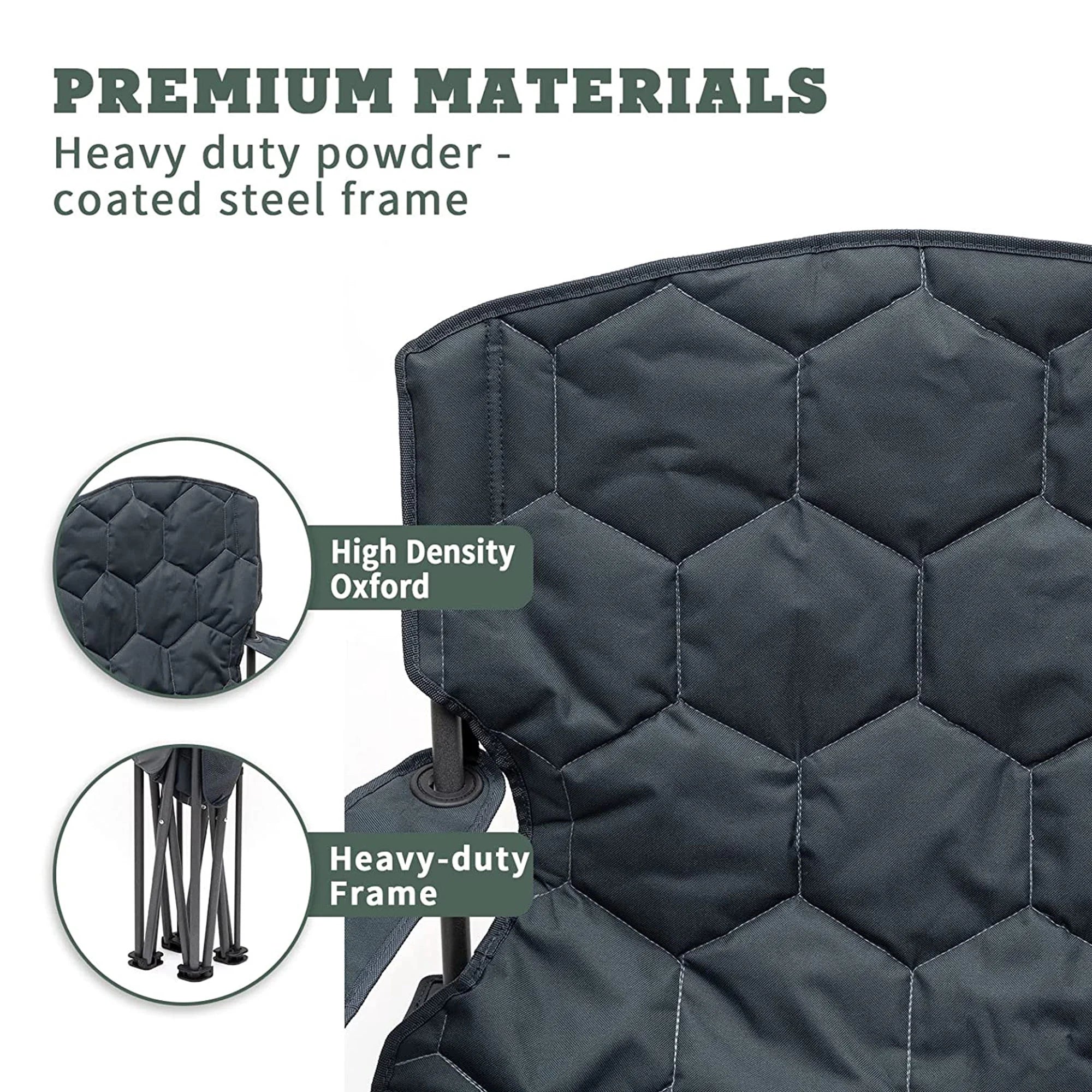 XL Oversized Heavy Duty Padded Portable Folding Camping Chair with Armrest Cup Holder & Side Pocket B116