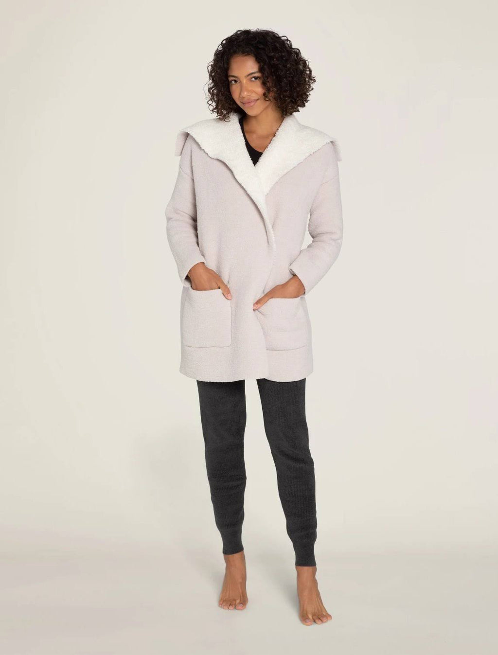Stone Cream Shearling Drape Car Coat X8016