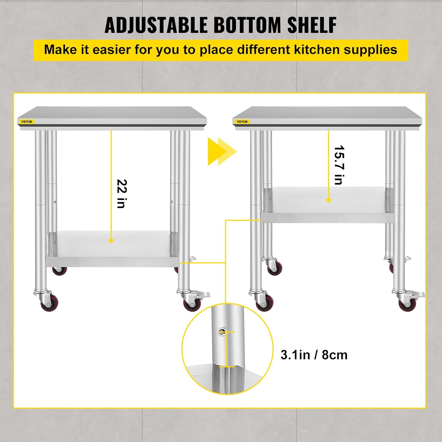 Stainless Steel Work Table with Wheels 24 x 30 x 32 Inch U5180