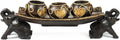 Carved Rain Tree Wooden Candle Holder Pack of 2 J77959