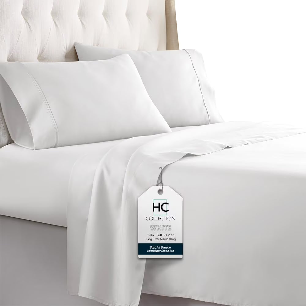White Queen Bed Sheets Set with Deep Pocket Fitted Sheet P456