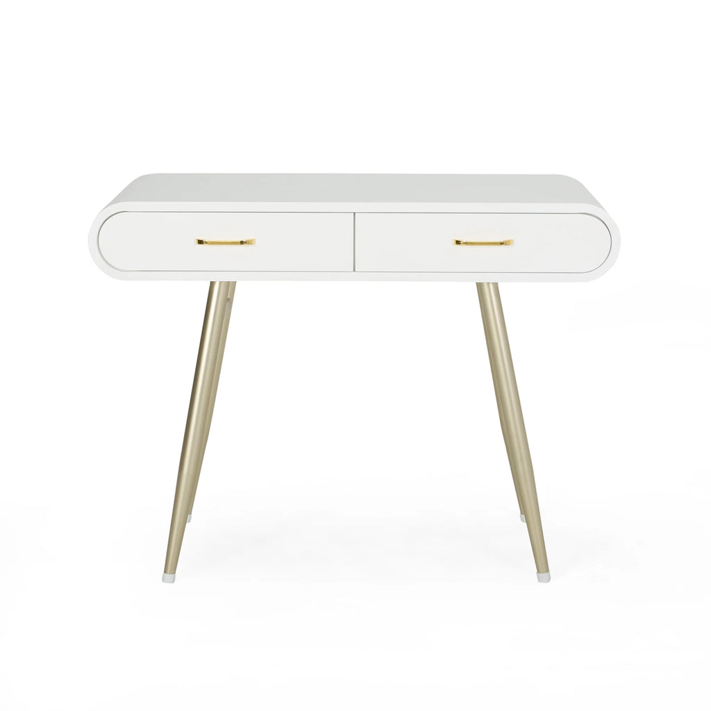 White and Champagne Gold Faux Wood Vanity Table Q616965