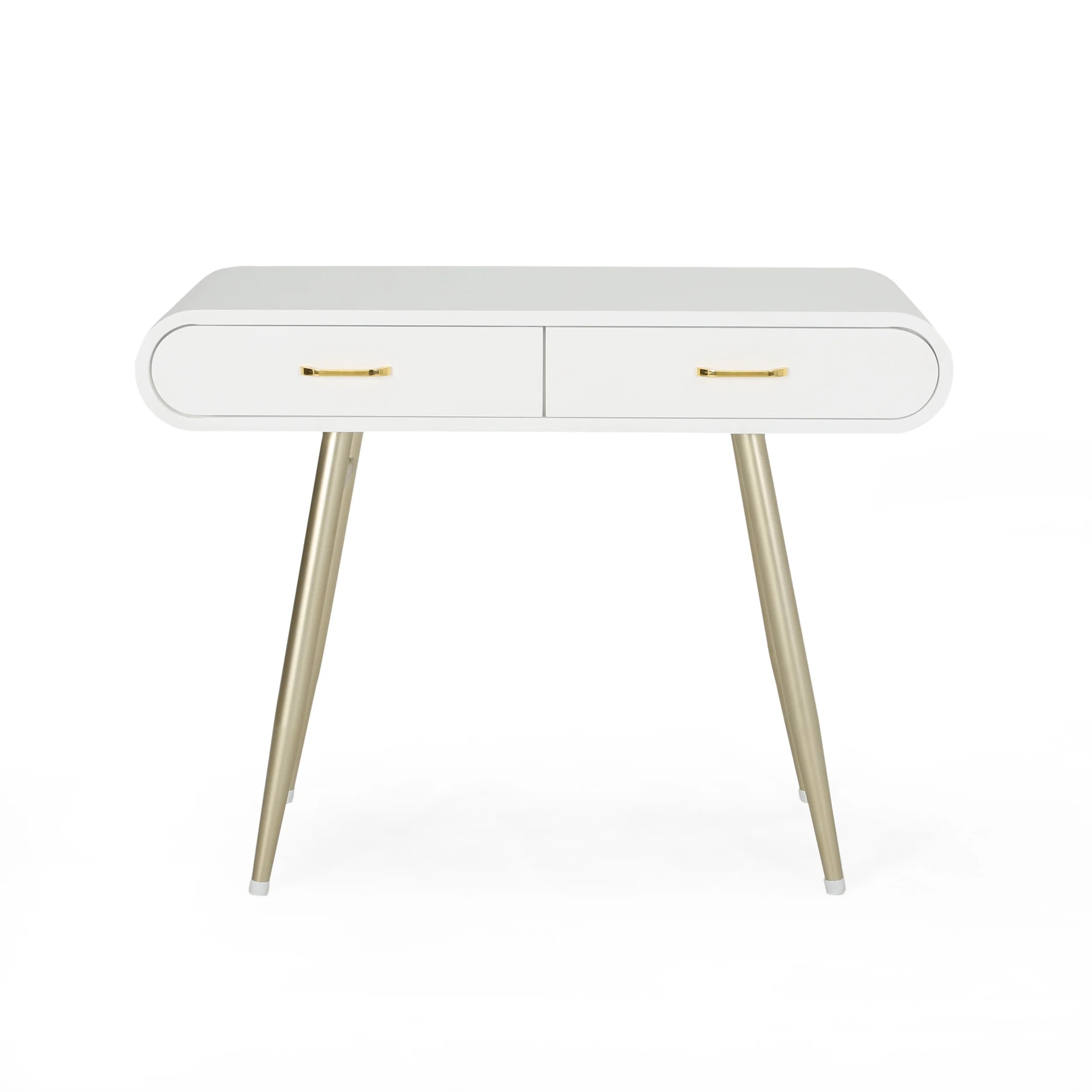 White and Champagne Gold Faux Wood Vanity Table Q616965