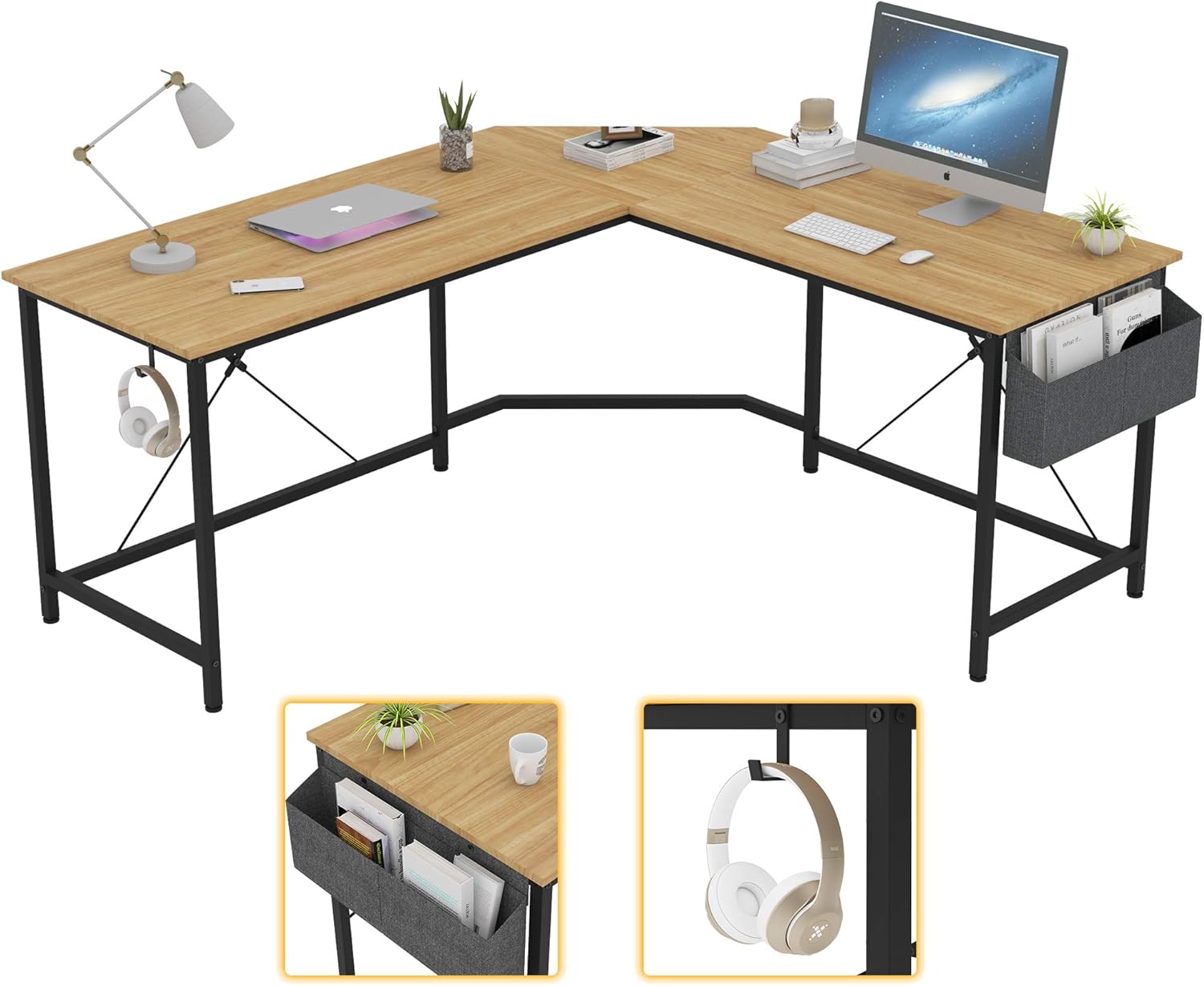 Black L Shaped Computer Corner Desk with Storage C972488