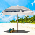 Tassel Beach Umbrella 7 Foot Wood Grain Steel Pole Tilt Function Carry Bag S722