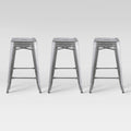 Set of 3 Backless Counter Height Barstool Natural Metal D984