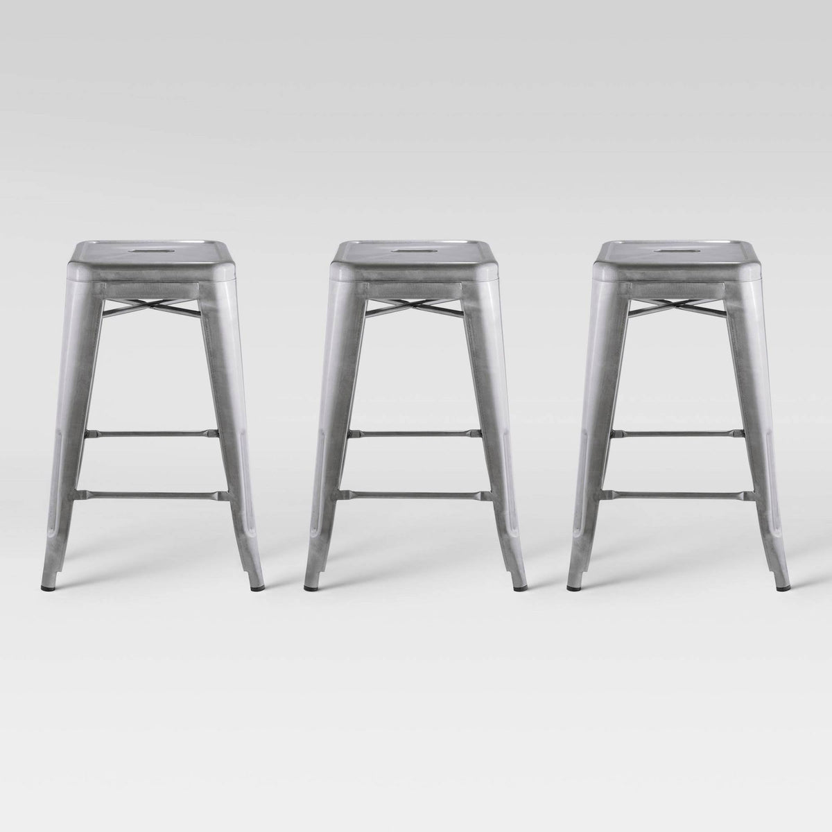 Set of 3 Backless Counter Height Barstool Natural Metal D984