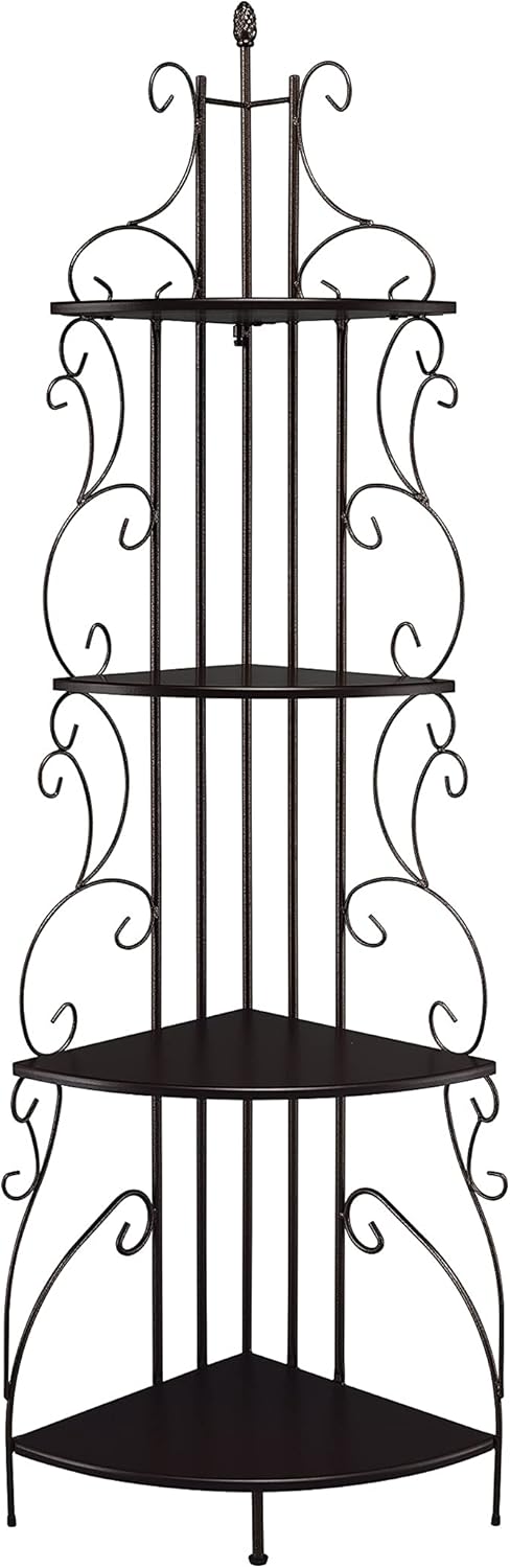 4-Shelf Corner Bookcase Cappuccino and Copper V360897