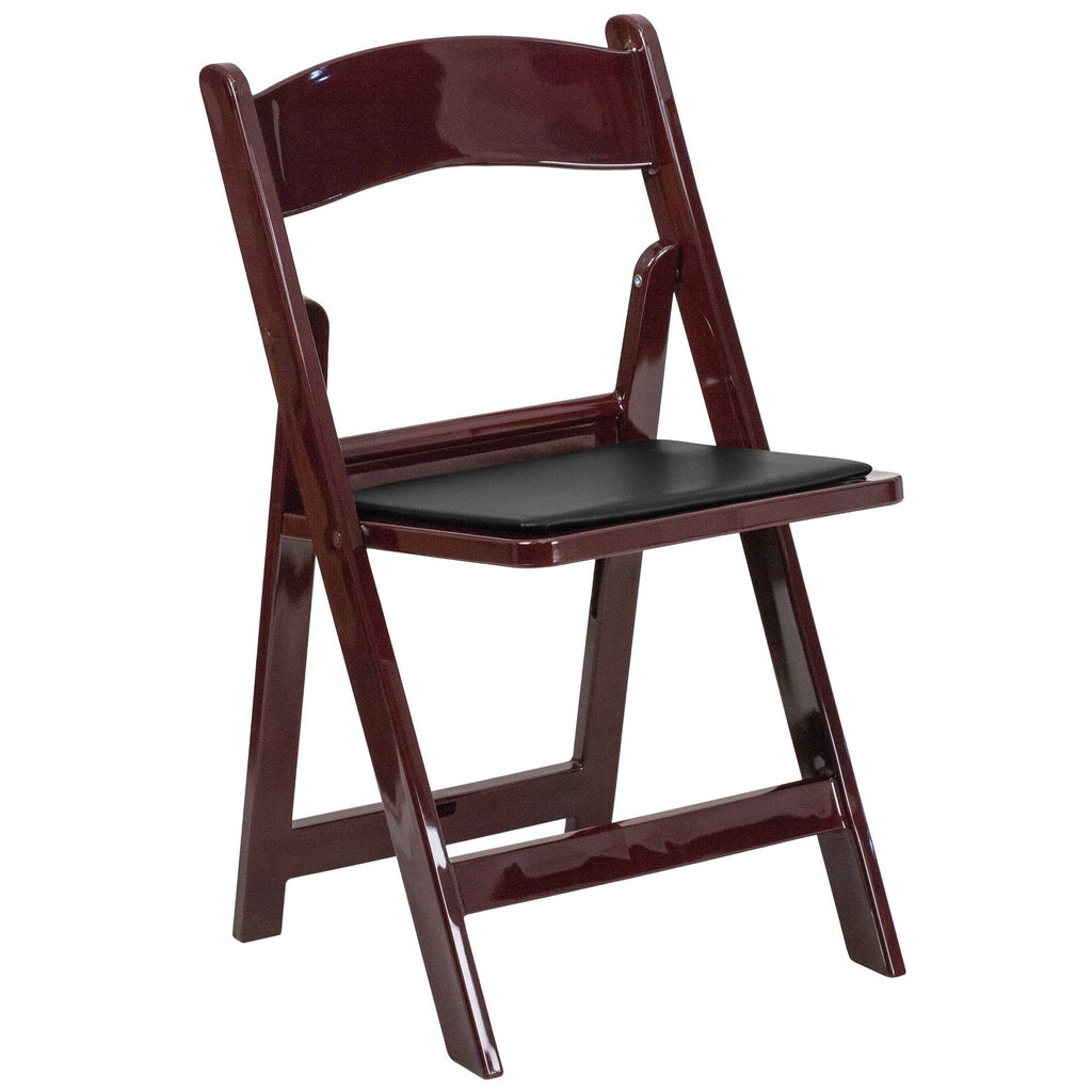 4 Pk Red Mahogany Resin Folding Chair with Black Vinyl Padded Seat C497