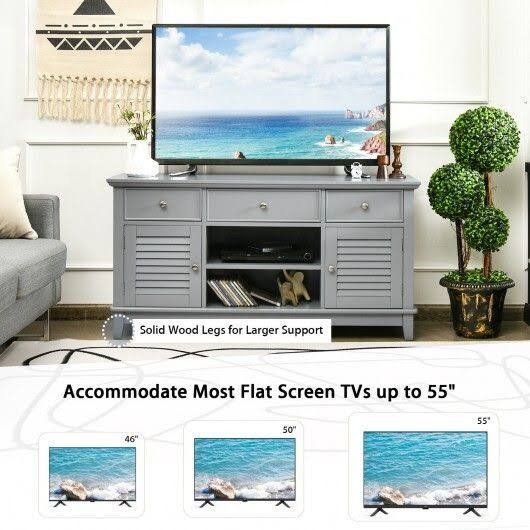 Gray TV Stand Media Console with Drawers Cabinets J61060