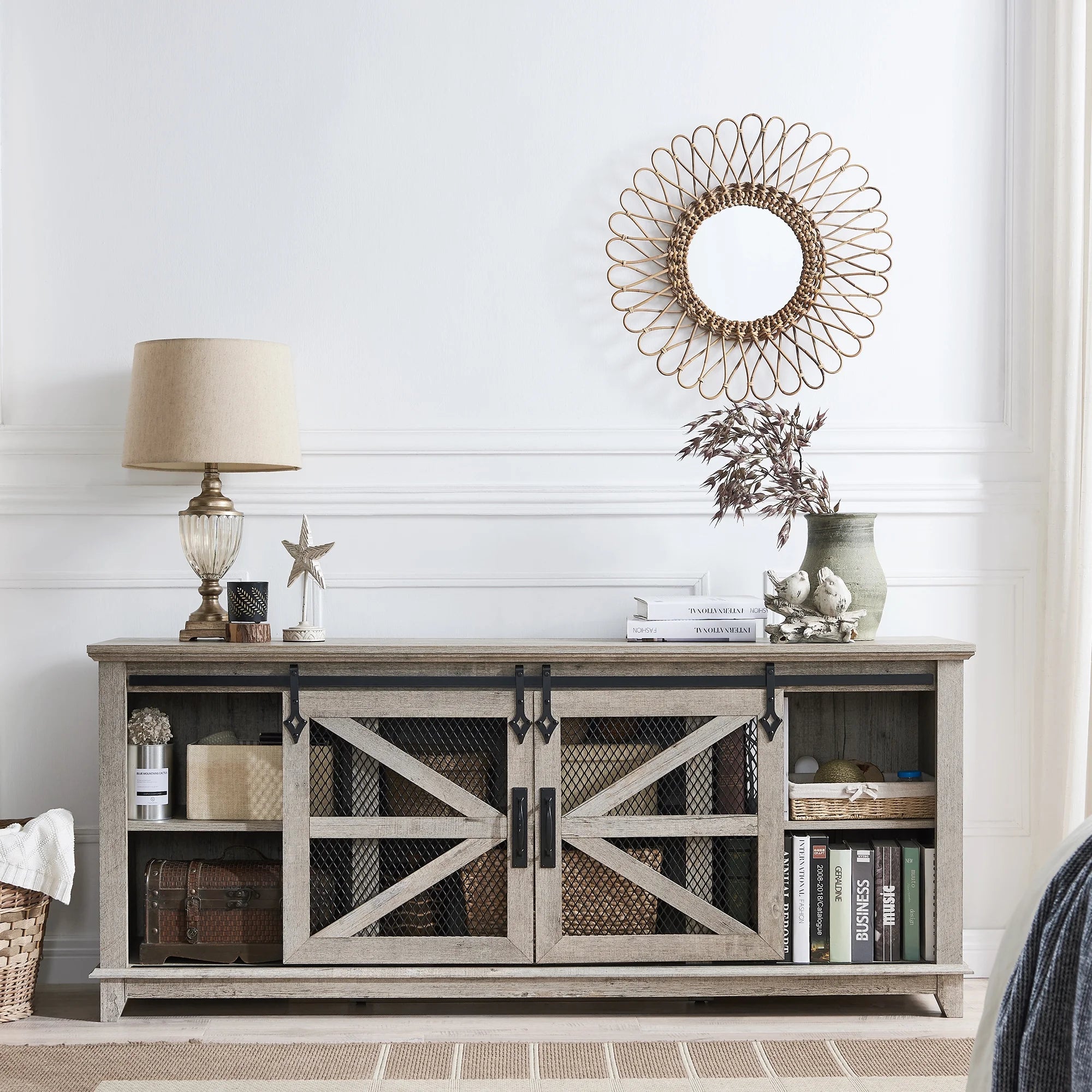 Farmhouse TV Stand with Sliding Barn Door D884