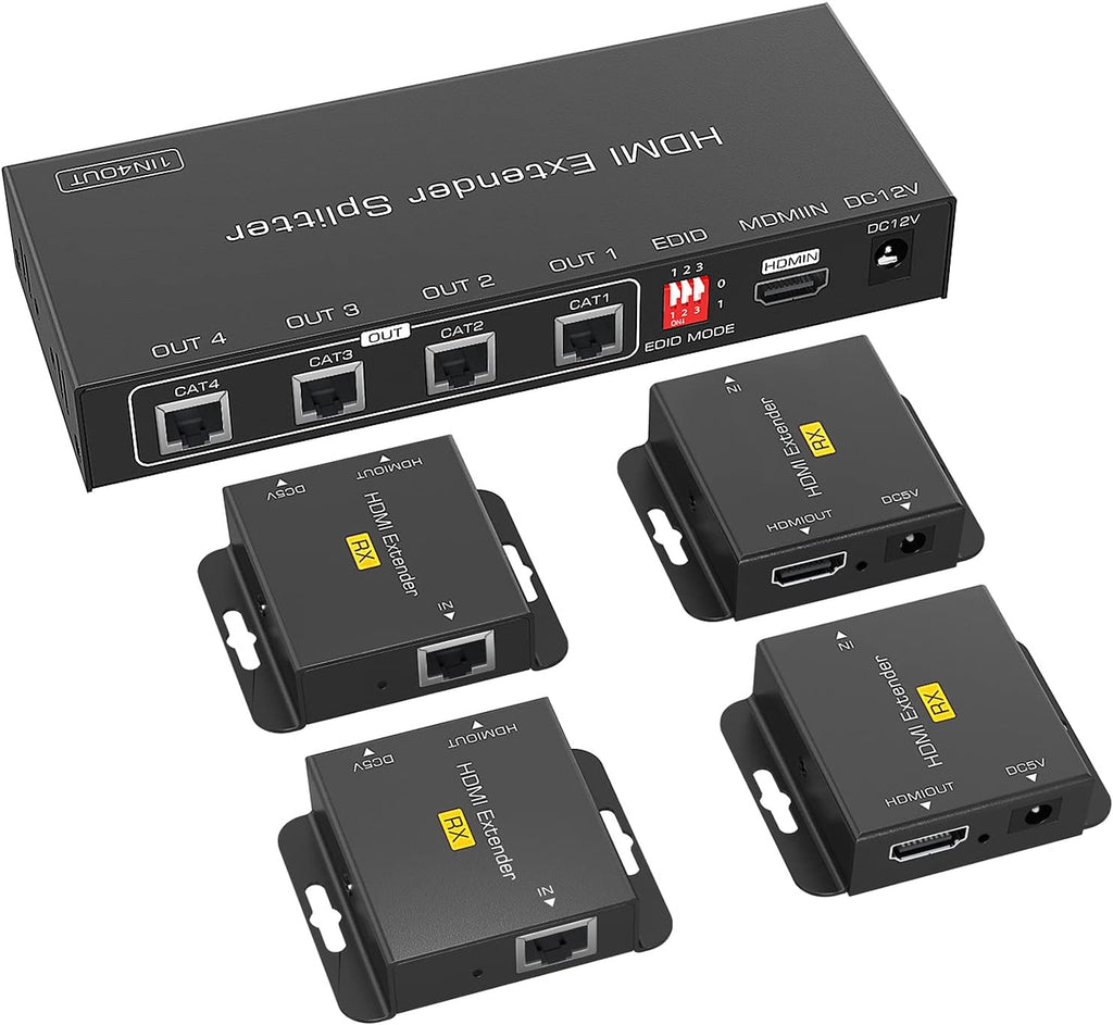 HDMI Extender Splitter 1x4, 165ft/50m, 1 in 4 Out, Over Cat5e/Cat6/7, 1080P@60hz C2458