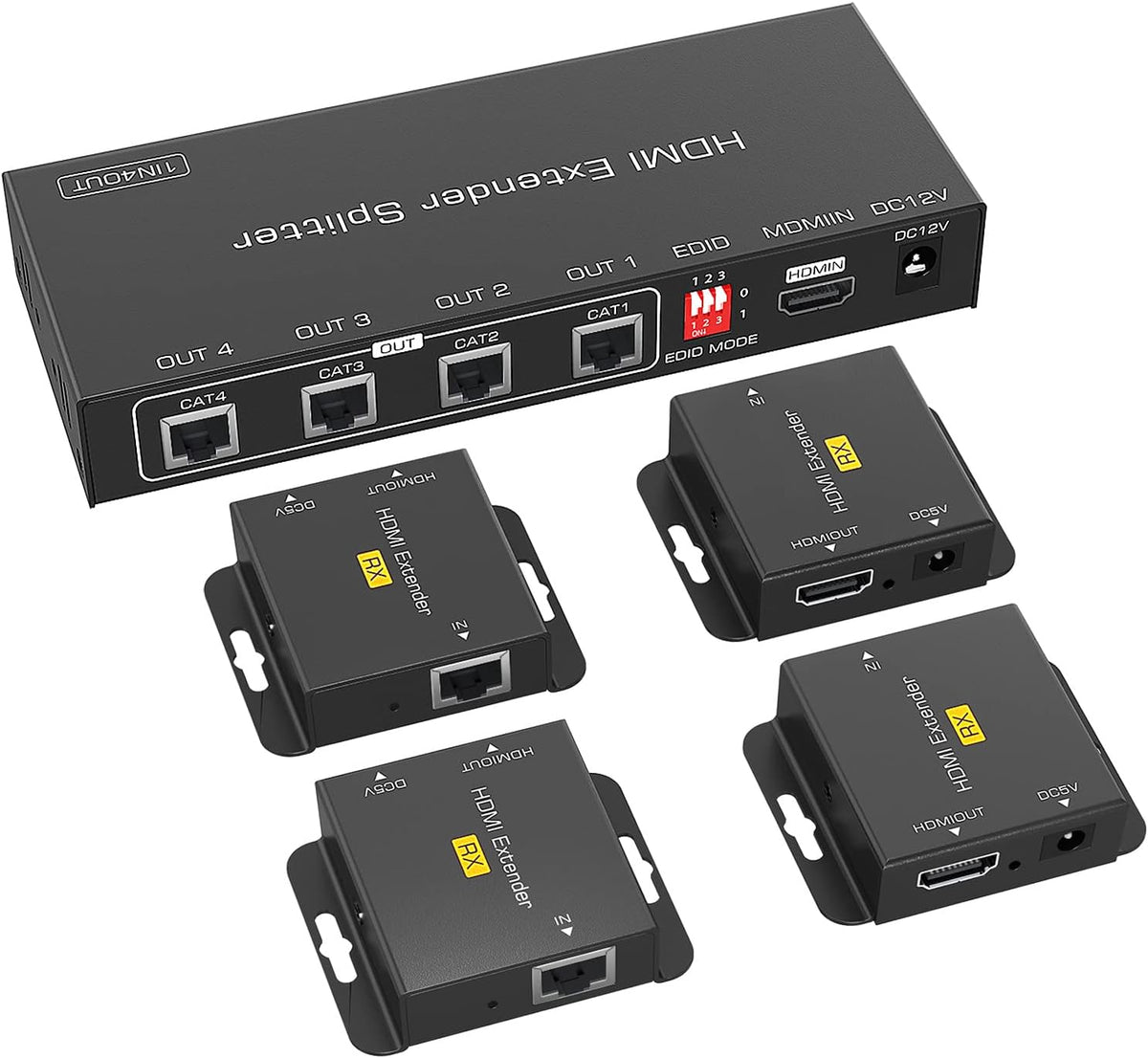 HDMI Extender Splitter 1x4, 165ft/50m, 1 in 4 Out, Over Cat5e/Cat6/7, 1080P@60hz C2458