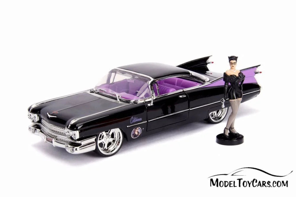 1959 Cadillac Coupe Deville Diecast Model Toy Car with Display Case and Catwoman Figurine E571031