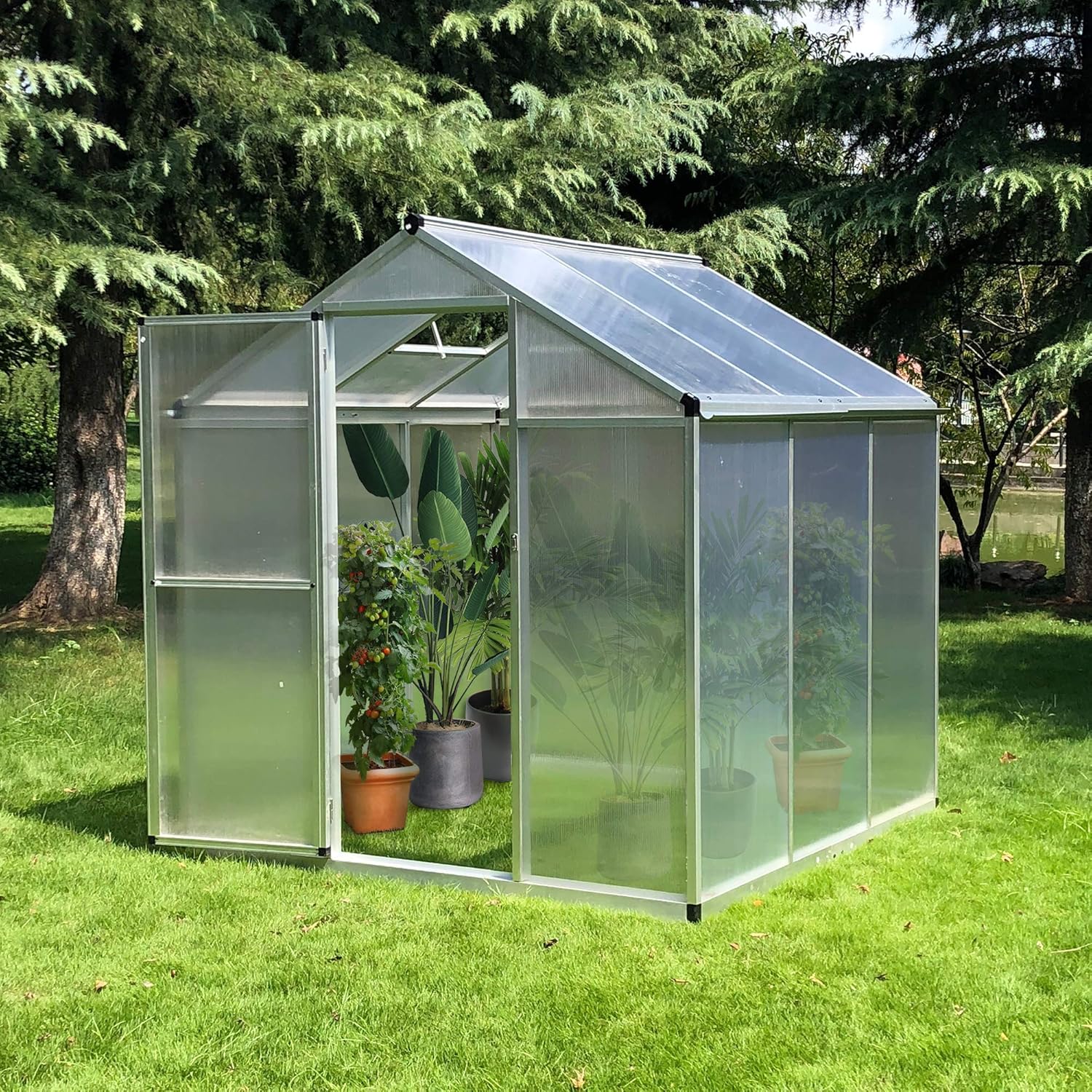 Walk-in Polycarbonate Greenhouse with Roof Vent M60791