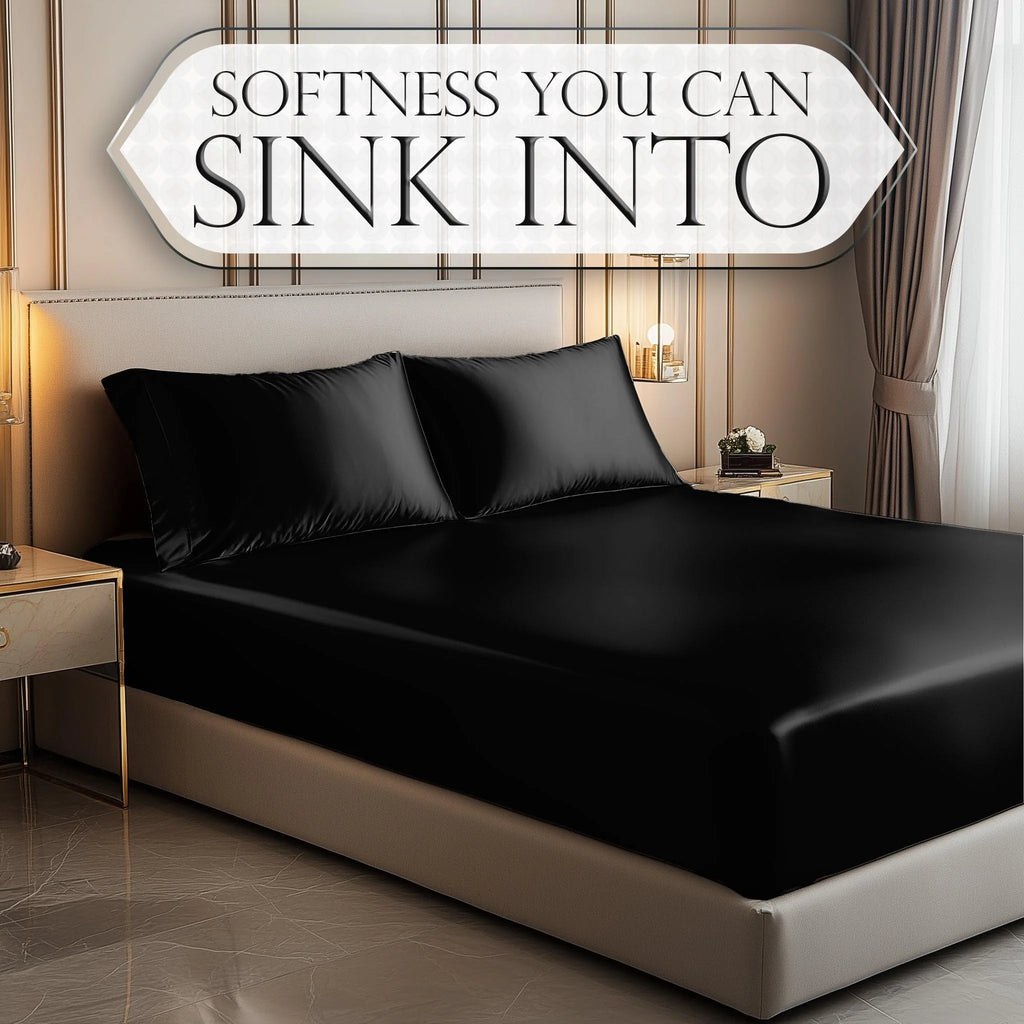 Black Silk Satin Fitted Sheet Queen Size 15 Inch Deep Pocket T166