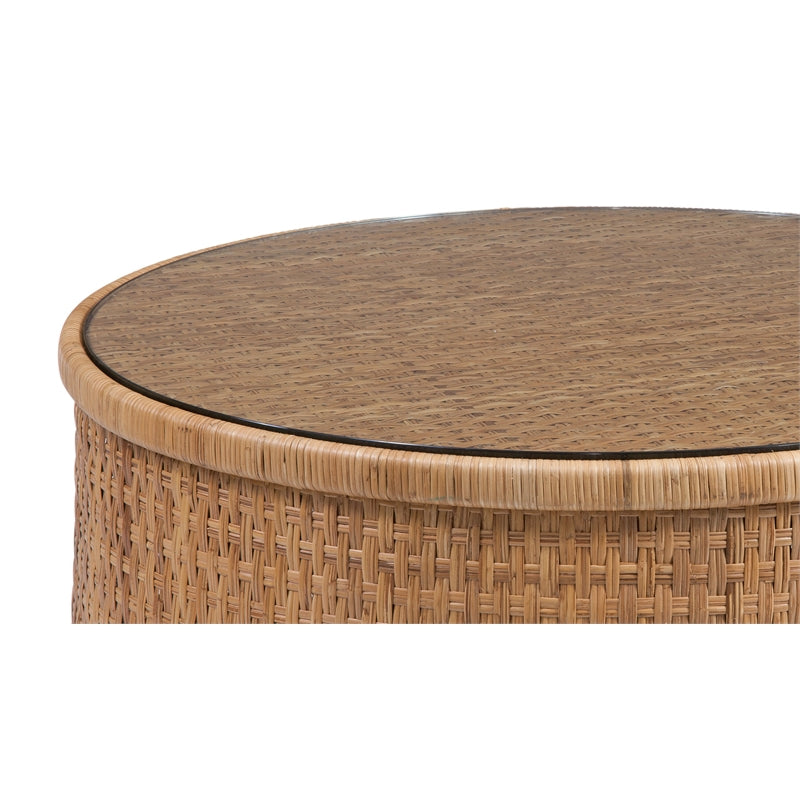 Round Rattan & Glass Cocktail Table T26928