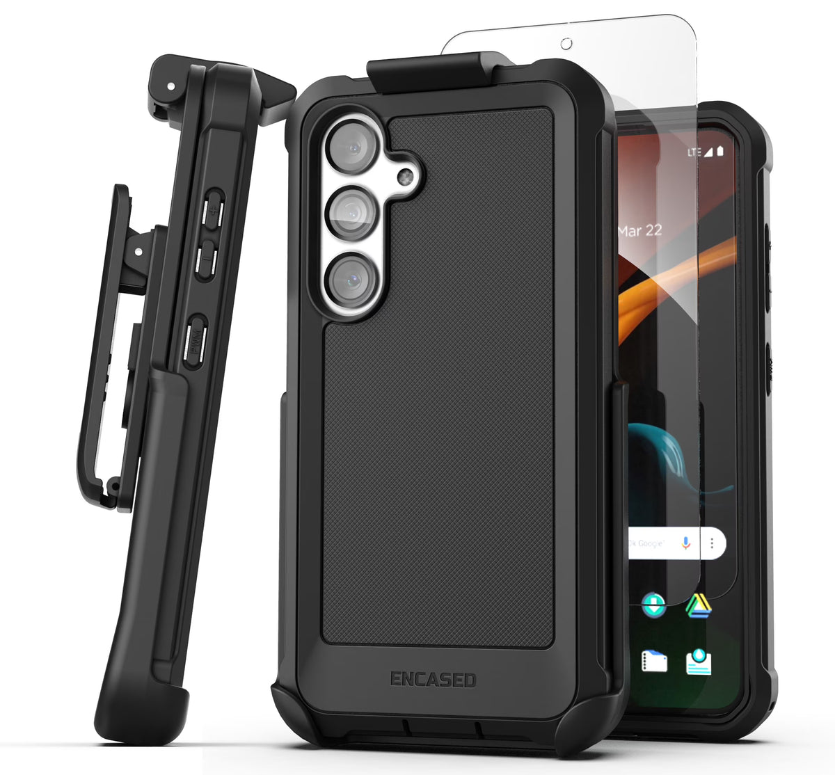 Falcon Belt Case with Holster Clip and Tempered Glass Screen Protector (Black) E16822