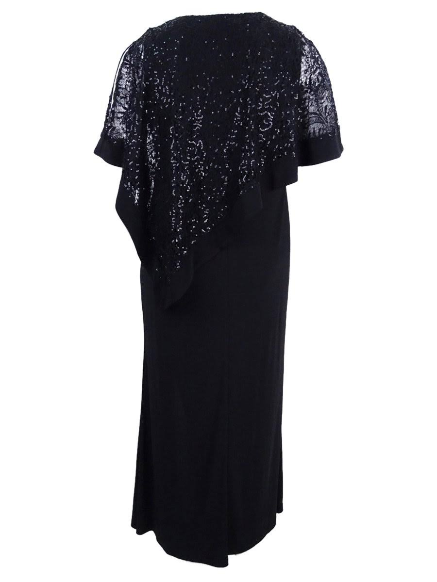 Black Sequined Lace Cape Gown N14261