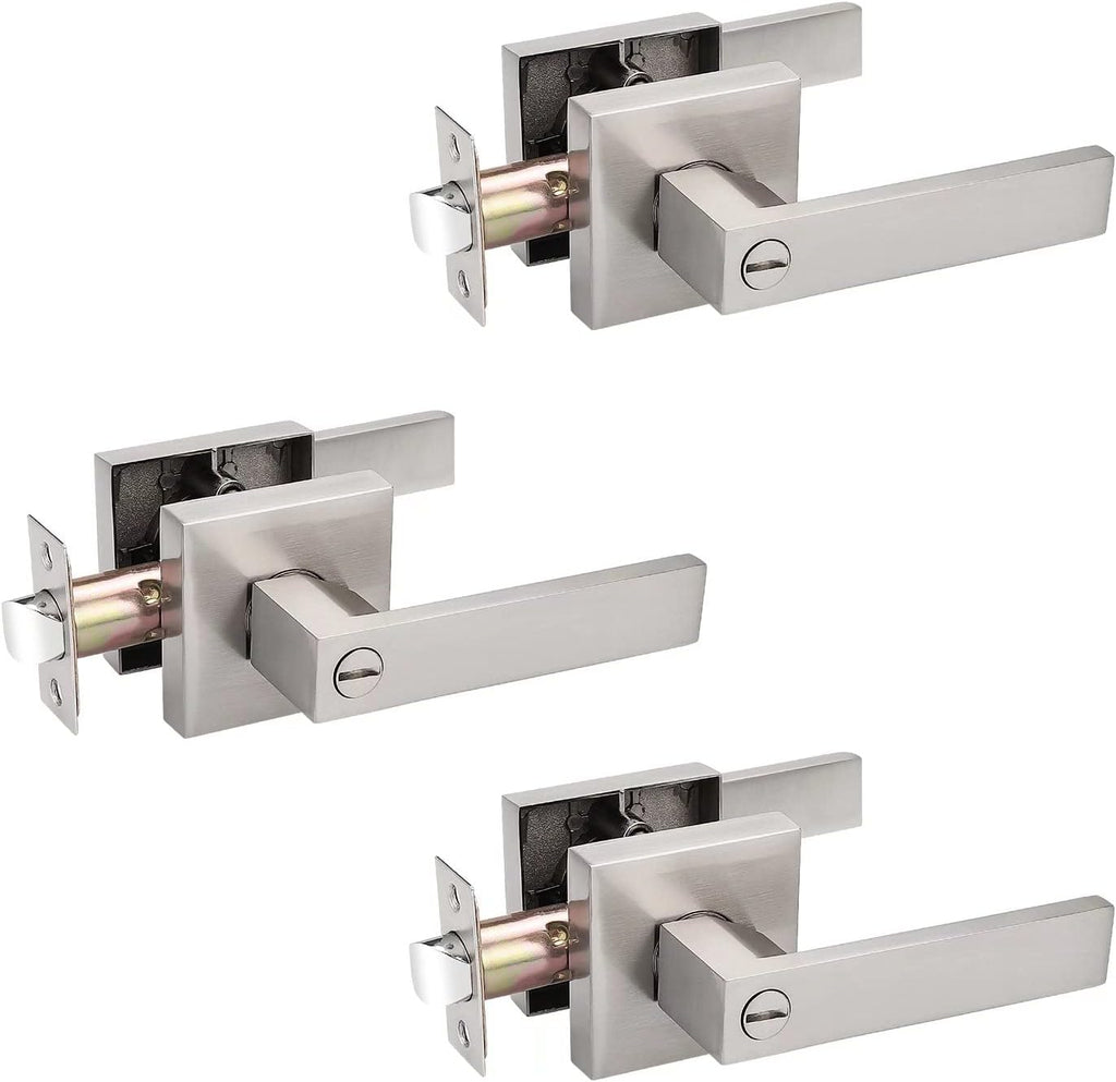 2 Pack Square Door Lever Passage Lockset in Satin Nickel A76476