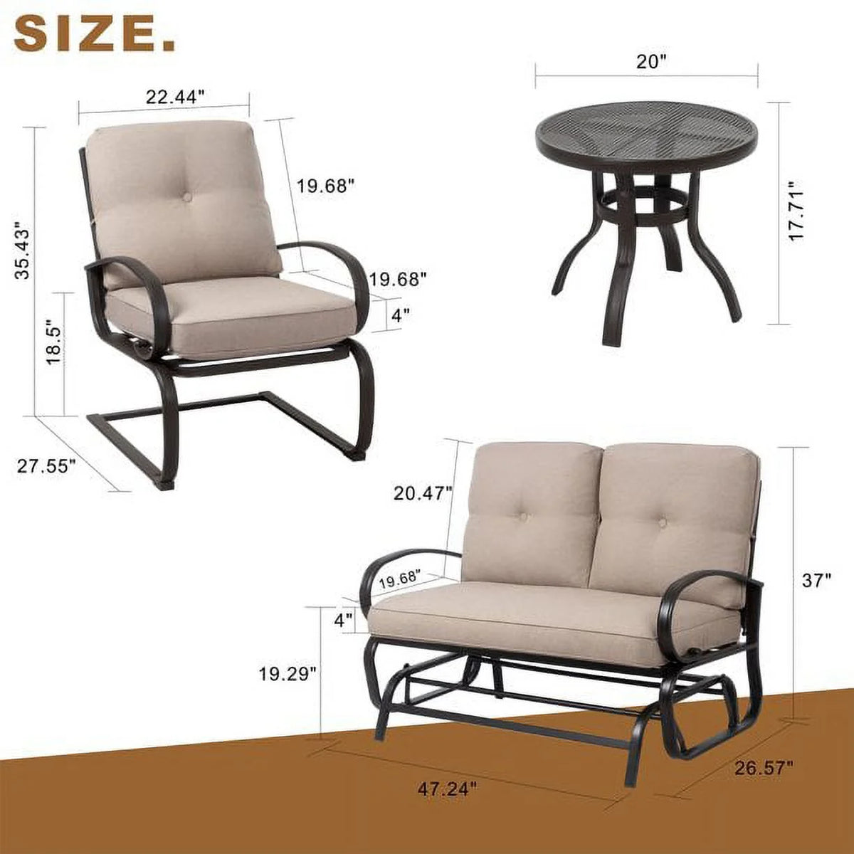 Beige 4 Pieces Outdoor Patio Metal Conversation Set with Coffee Table V7978