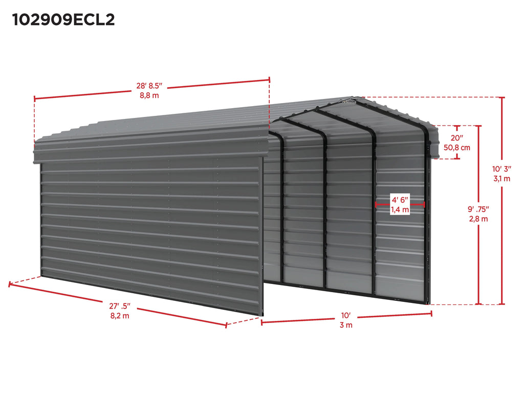Galvanized Steel Carport Kit, 10' x 29' x 9' A9236