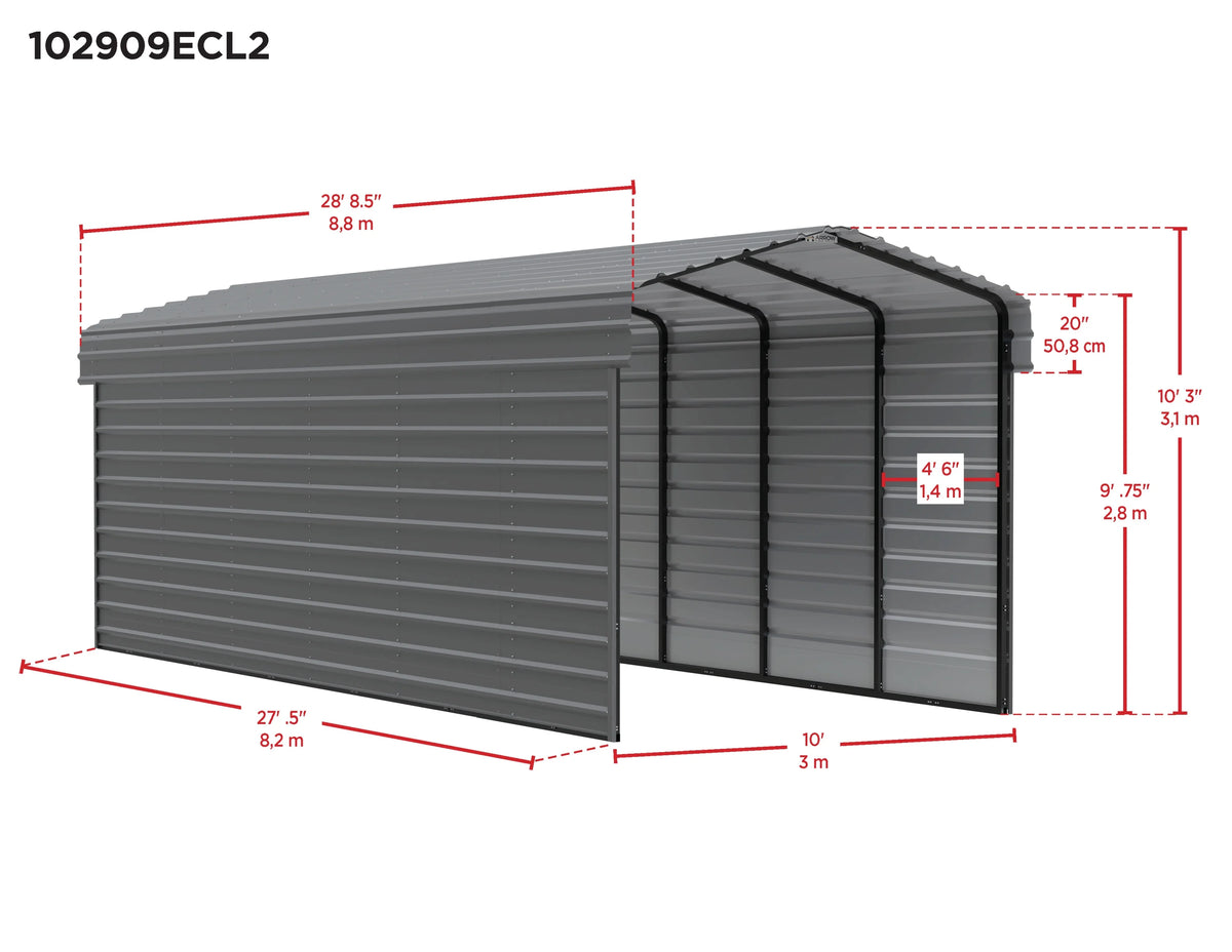 Galvanized Steel Carport Kit, 10' x 29' x 9' A9236