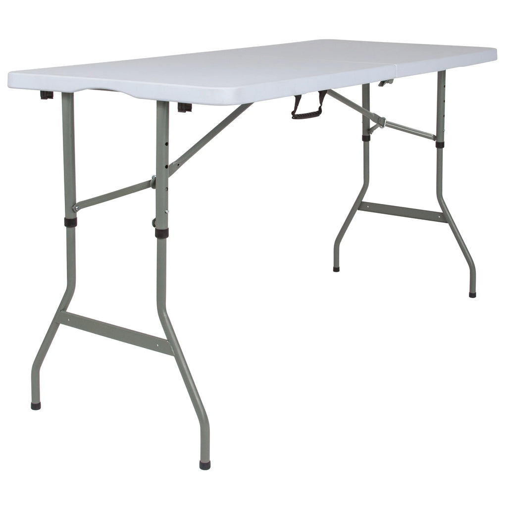 5-Foot Height Adjustable Bi-Fold Granite White Plastic Folding Table H667468
