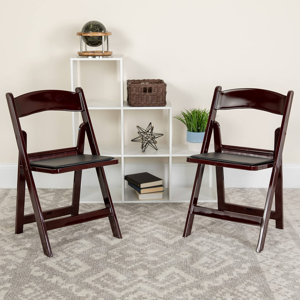 4 Pk Red Mahogany Resin Folding Chair with Black Vinyl Padded Seat C497