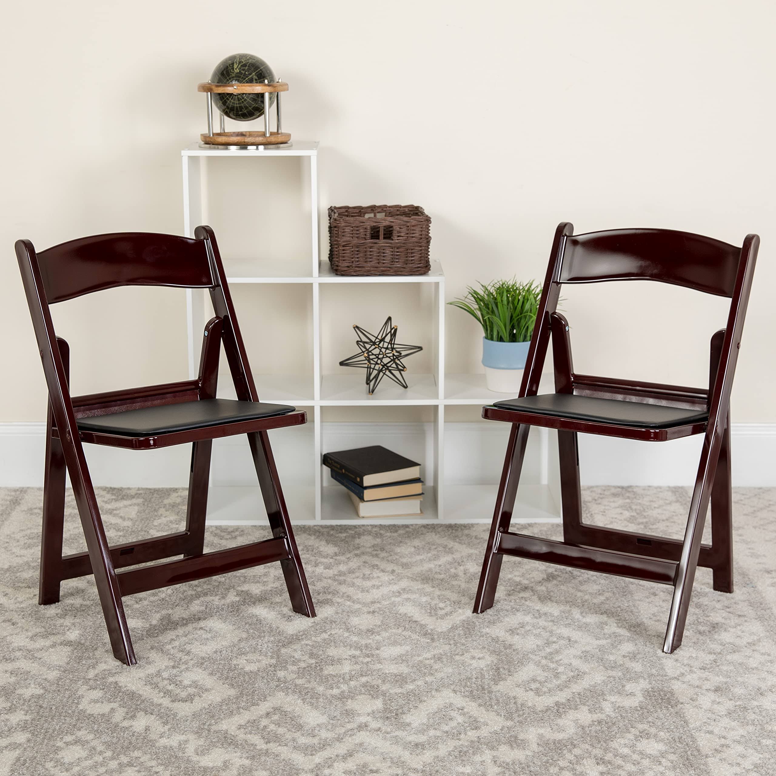 4 Pk Red Mahogany Resin Folding Chair with Black Vinyl Padded Seat C497