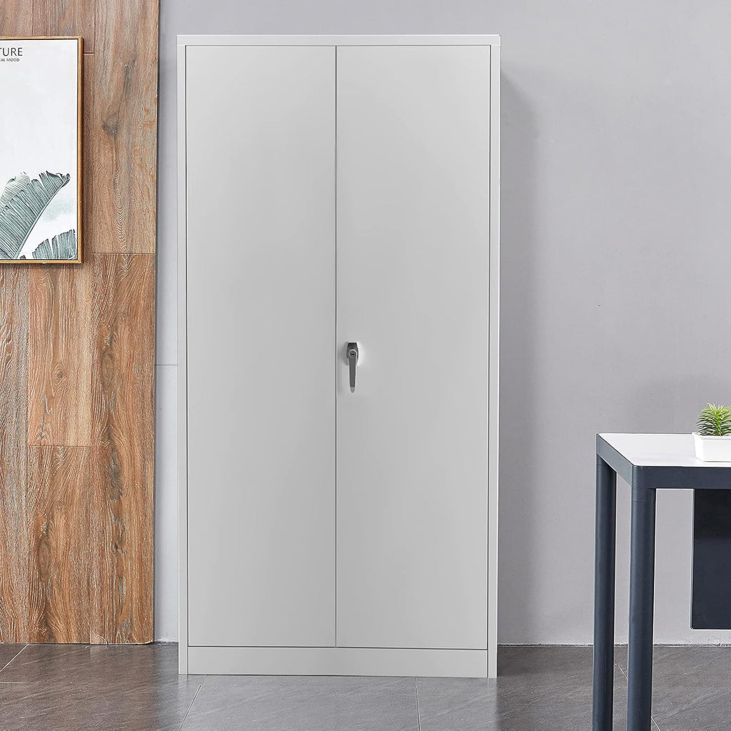 Gray Tall Metal Storage Cabinet with Locking Doors and 4 Adjustable Shelves F1476