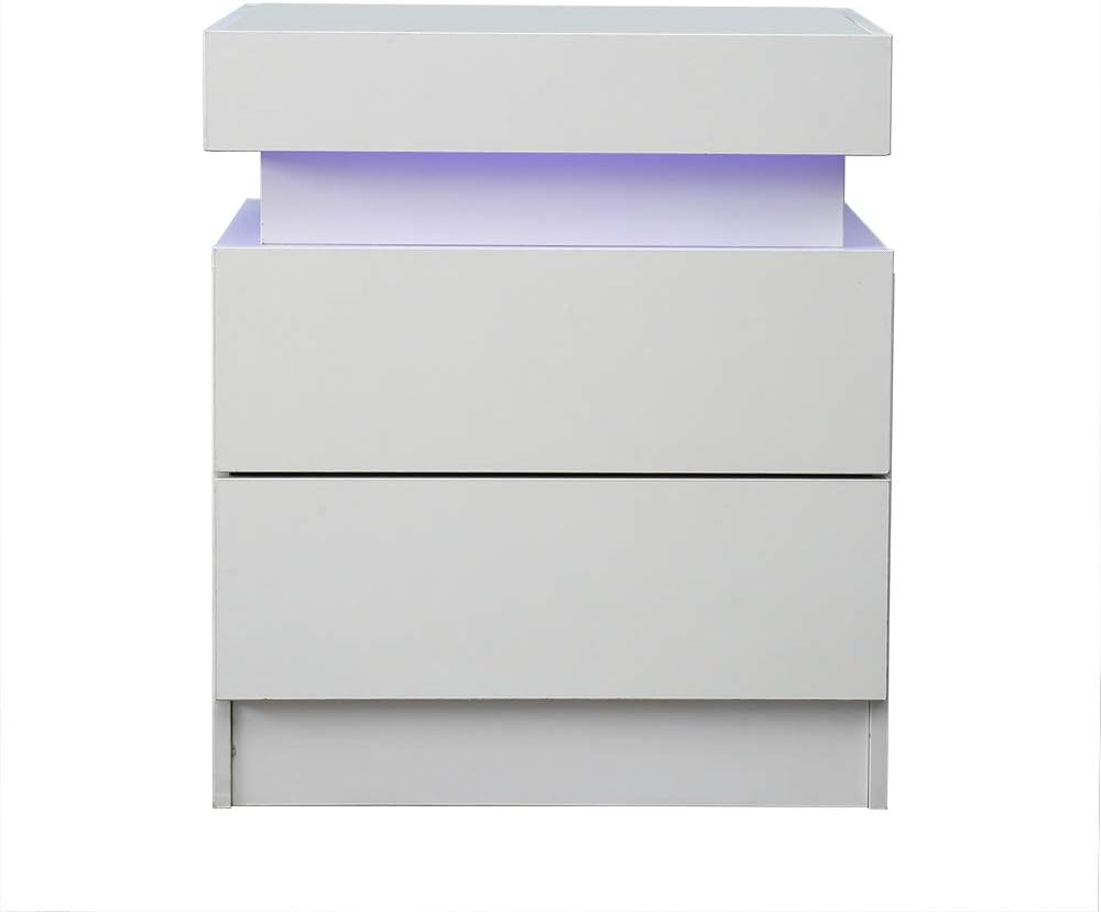 White 2 Drawer LED Nightstand R5737