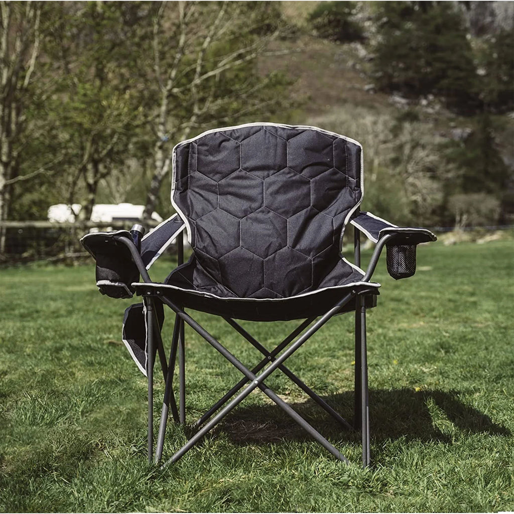 XL Oversized Heavy Duty Padded Portable Folding Camping Chair with Armrest Cup Holder & Side Pocket B116