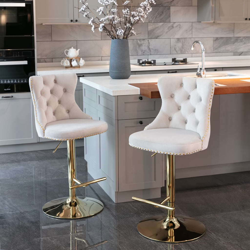 Beige Velvet Swivel Bar Stools Set of 2 with Back G453420