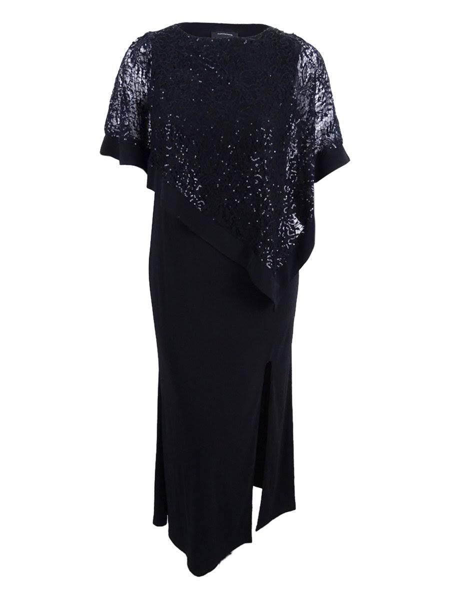 Black Sequined Lace Cape Gown N14261