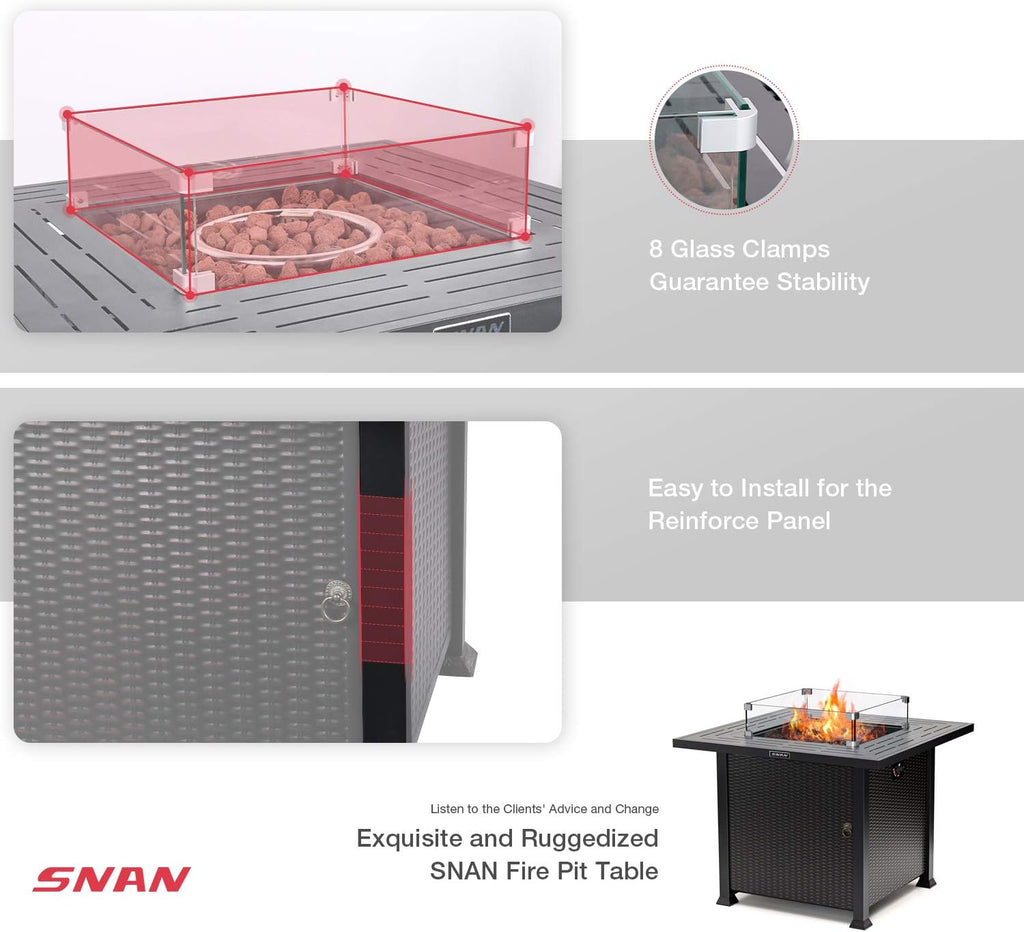 Propane Gas Fire Pit Table 50,000 BTU with Glass Wind Guard U114808