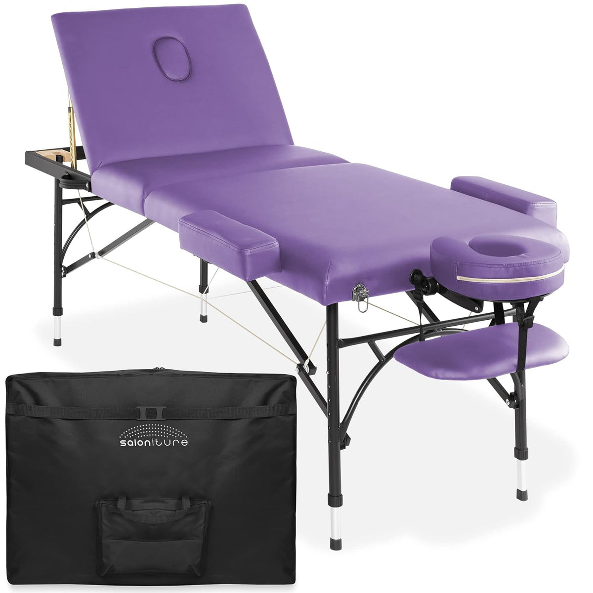 Black Tri-Fold Massage Table with Aluminum Legs and Carrying Case T19789
