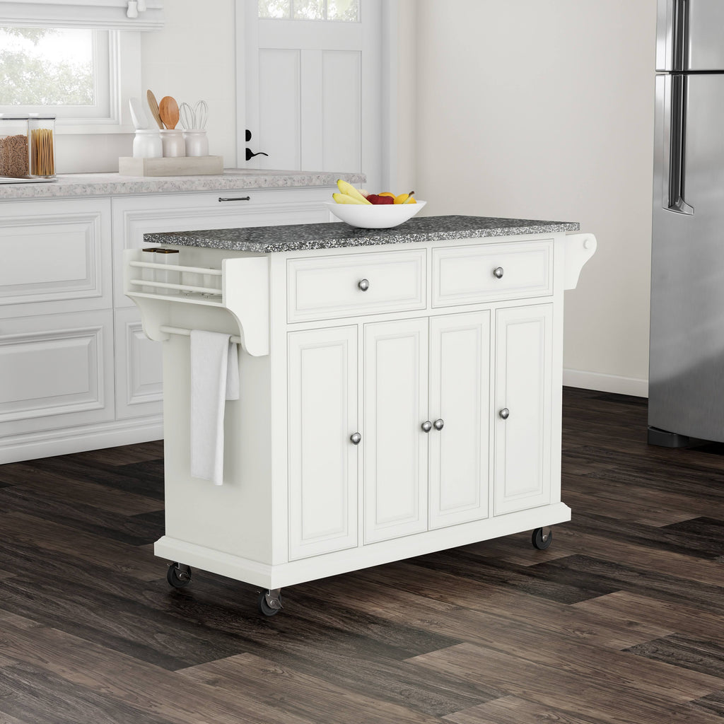 White Wood and Granite Kitchen Cart H18053
