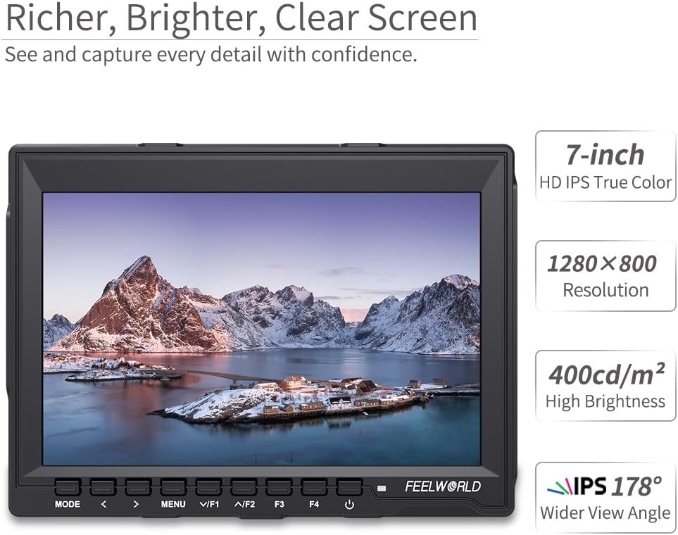 7 Inch 1280x800 IPS 4K HDMI Camera Field Monitor with Sunshade K92612