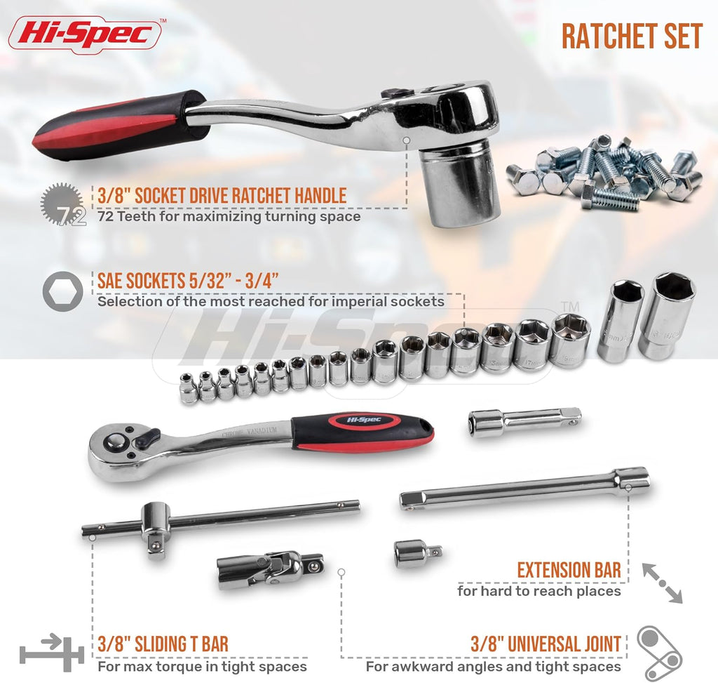 67 Piece Auto Mechanics Tool Kit with SAE Sockets, Ratchet Set and Tool Box H7860